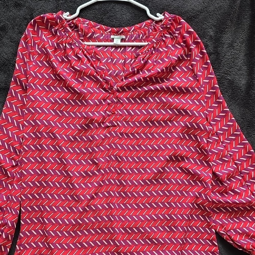 Halogen Red and Blue Geometric 3/4 Sleeve Blouse